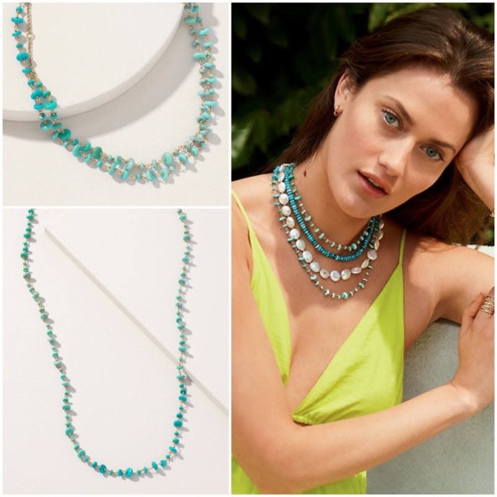 NWT modern turquoise bead layer necklace
